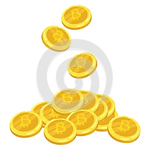 Golden bitcoin digital currency. A stack of coins bitcoin. Gold stack of bitcoins cryptocurrency coins. Mining. Vector