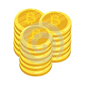 Golden bitcoin digital currency. A stack of coins bitcoin. Gold stack of bitcoins cryptocurrency coins. Mining. Vector