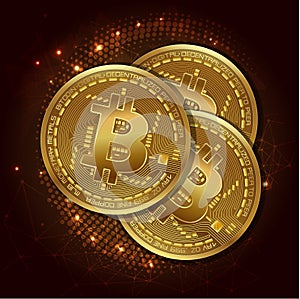 Golden bitcoin digital currency. vector illustration