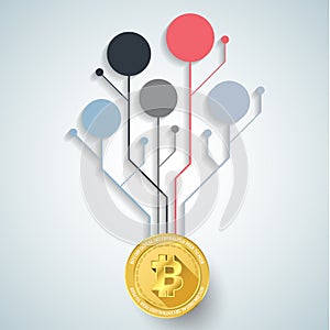 Golden bitcoin digital currency. vector illustration