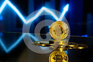 Golden bitcoin growing stock trading price line