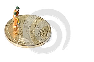 Golden Bitcoin money on computer.