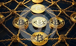 Golden Bitcoin Networked with Chains AI Generative