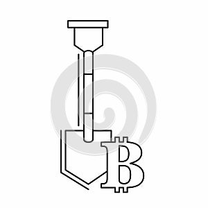 Golden bitcoin and Shovel . Mining symbol. Money and finance.