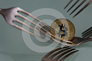 Golden bitcoin and silver forks around