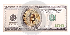 Golden Bitcoin on US dollar.