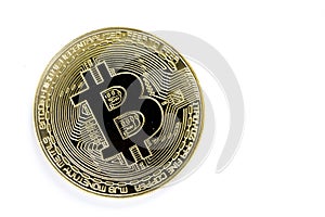 Golden bitcoin virtual coins isolated on white background