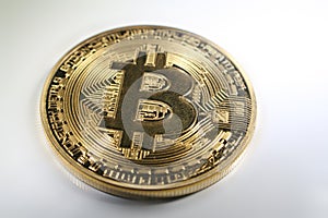 Golden Bitcoin With White Background High Quality