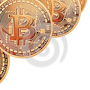 Golden Bitcoins close-up.