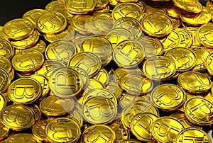 Golden bitcoins close-up .Conceptual photo.