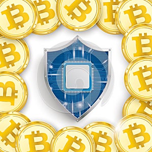 Golden Bitcoins Cover White Centre Protection Shield