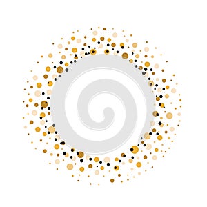 Golden and Black Dust Dots circle frame. Abstract glitter background with dots and sparkles