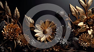golden and black flowers and leaves 3d. Generative AI