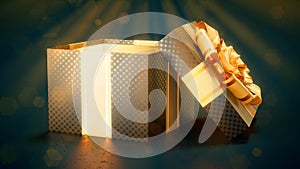 golden and black opened gift box on blue - abstract 3D illustration