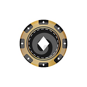 Golden and black poker chip diamond. Token on white background. Vector illustration for card, casino, game design, web