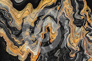 Golden and black wave pattern. Luxury Marbleized effect. Acrylic Fluid Art