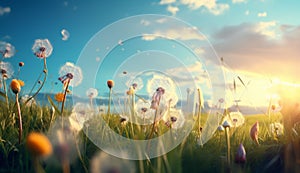 Golden Bliss: A Sunlit Meadow Filled with Dandelions