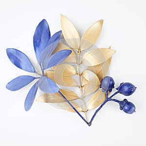 Golden and blue gold leaf. blue fruit.