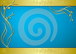 Golden and blue vector card with flora