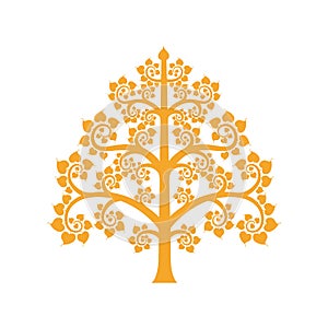 Golden Bodhi tree symbol with Thai style isolate on background