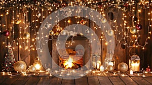 Golden bokeh lights creating a festive and warm holiday ambiance with soft glowing orbs photo