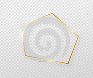 Golden border frame with light shadow and light affects. Gold decoration in minimal style. Graphic metal foil element in