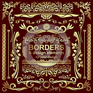 Golden Borders and design Elements - set for your Design