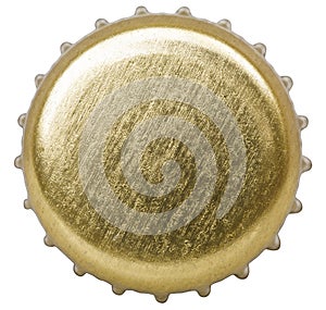 Golden bottle cap isolated on white background