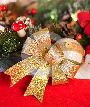 Golden Bow with Christmas decoration