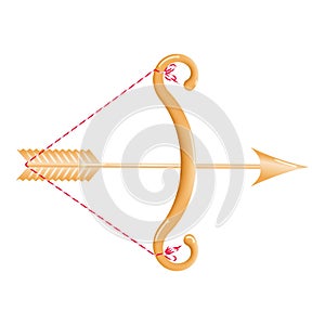 Golden bow 3d with a stretched string and arrow