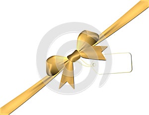 Golden bow with golden ribbon isolated