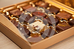 Golden Box of Fine Belgian Chocolates in Different Colors and Kinds