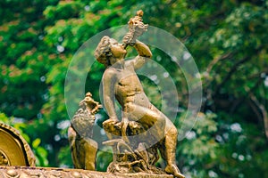 Golden boy statue on the fountain