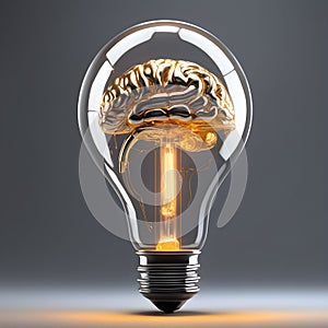 Golden Brain Light Bulb 3D Art Animated Background, Gold Idea Illustration Website Graphic Design - ai generated