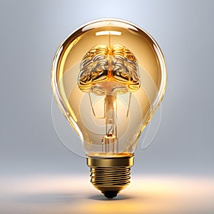 Golden Brain Light Bulb 3D Art Animated Background, Gold Idea Illustration Website Graphic Design - ai generated