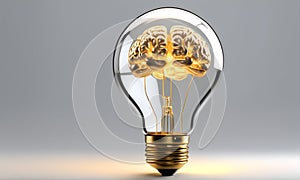 Golden Brain Light Bulb 3D Art Animated Background, Gold Idea Illustration Website Graphic Design - ai generated