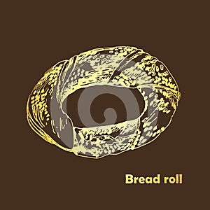 Golden Bread roll. Vector sketches hand drawn illustration.