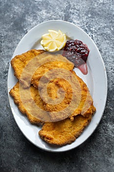 Golden breaded german schnitzel