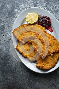 Golden breaded german schnitzel