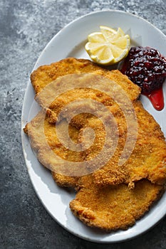 Golden breaded german schnitzel