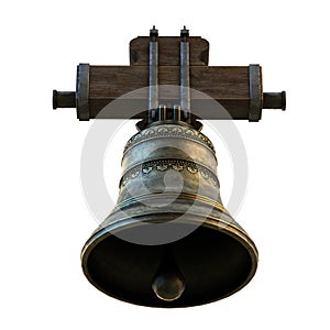 Golden bronze church bell isolated on white background. 3d illustration