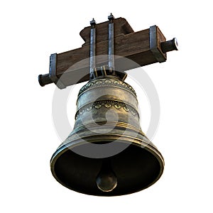 Golden bronze church bell isolated on white background. 3d illustration