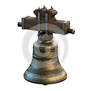 Golden bronze church bell isolated on white background. 3d illustration