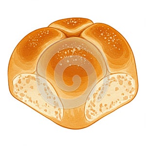 Golden Brown Baked Bread Roll on White Background