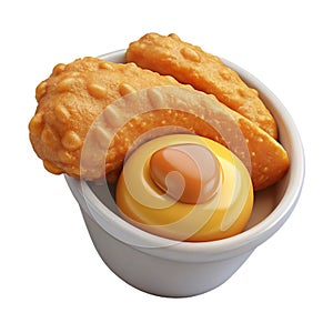 A deep-fried chicken tenders with honey mustard dipping sauce photo