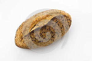 Golden Brown Sourdough Bread on White Background Shot in Studio From Directly Above.