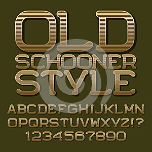 Golden brown stripy letters and numbers. Beautiful roundish font