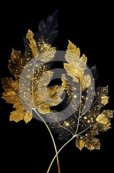 Golden and brown tree leaves composition in vintage style