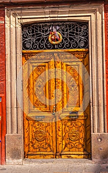 Golden Brown Wooden Door San Miguel de Allende Mexico