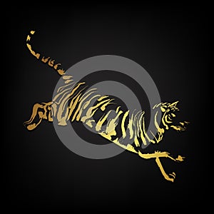 Golden brush stroke bengal tiger over black background